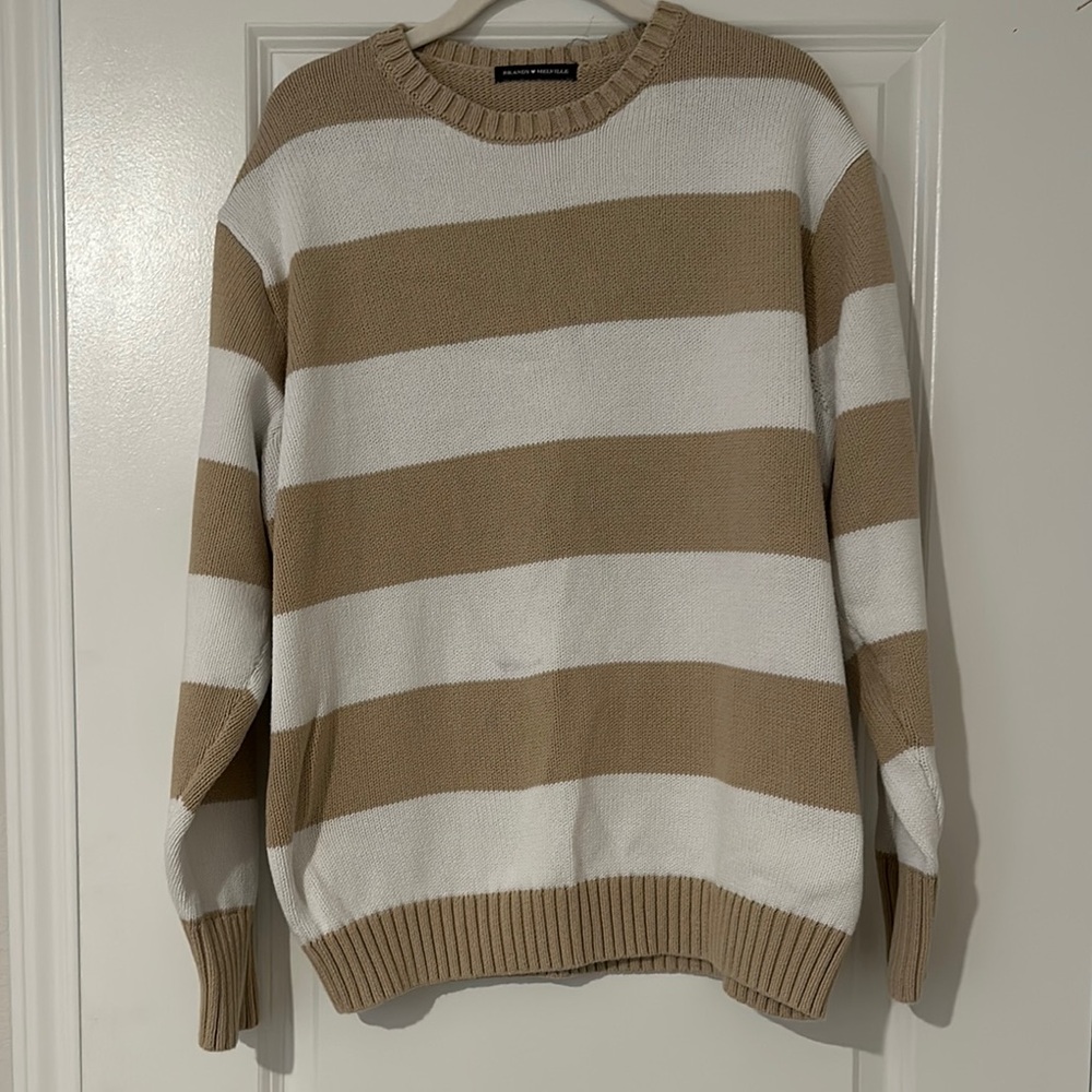 Brandy Melville Striped Beige and White Sweater